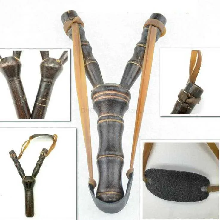 En bois bambou Slingshot Caoutchouc Chaîne Amusant Traditionnel Enfants Extérieur catapulte Intéressant Chasse tir Props Jouets Top Qualité catapulte