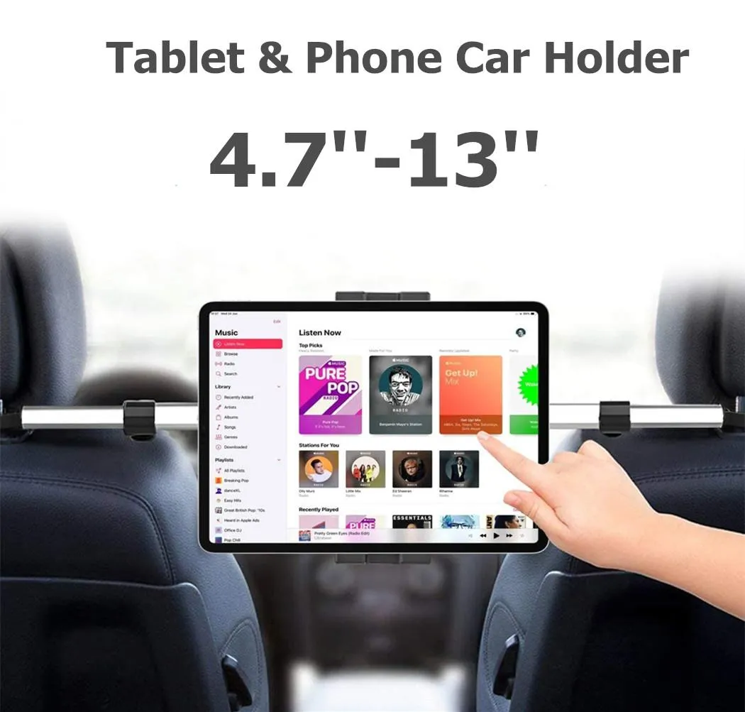 Står 13Inch Tablet Holder i bilen för iPad Pro 12.9 Bilhållare Baksäte Nackstöd Tablettmonterad Clamp för Samsung Galaxy Tab S7 Plus Fe