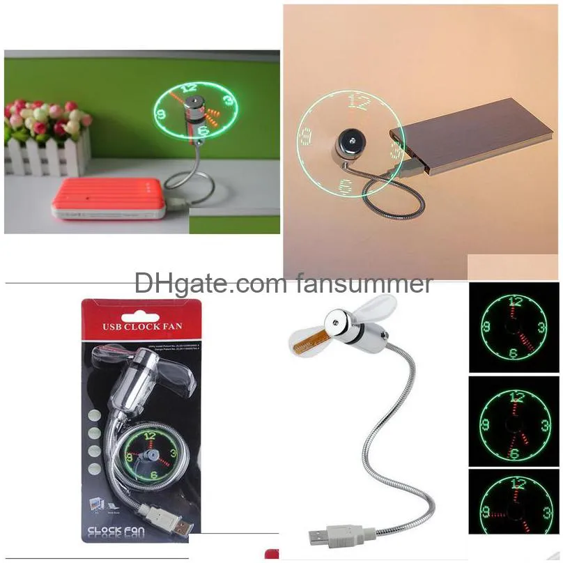 Usb Gadgets Mini Led Fan Clock Display Tempo de intermitência para PC Notebook Power Bank Charger With Ith Drop Delivery Computers Networking Dh01N