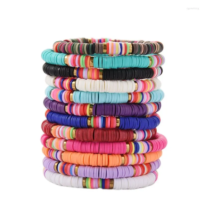 Charm Bracelets Pulseira Elástica Bohemian Colorful Polymer Clay Frisado Para Mulheres Jóias De Férias Seashell Beach