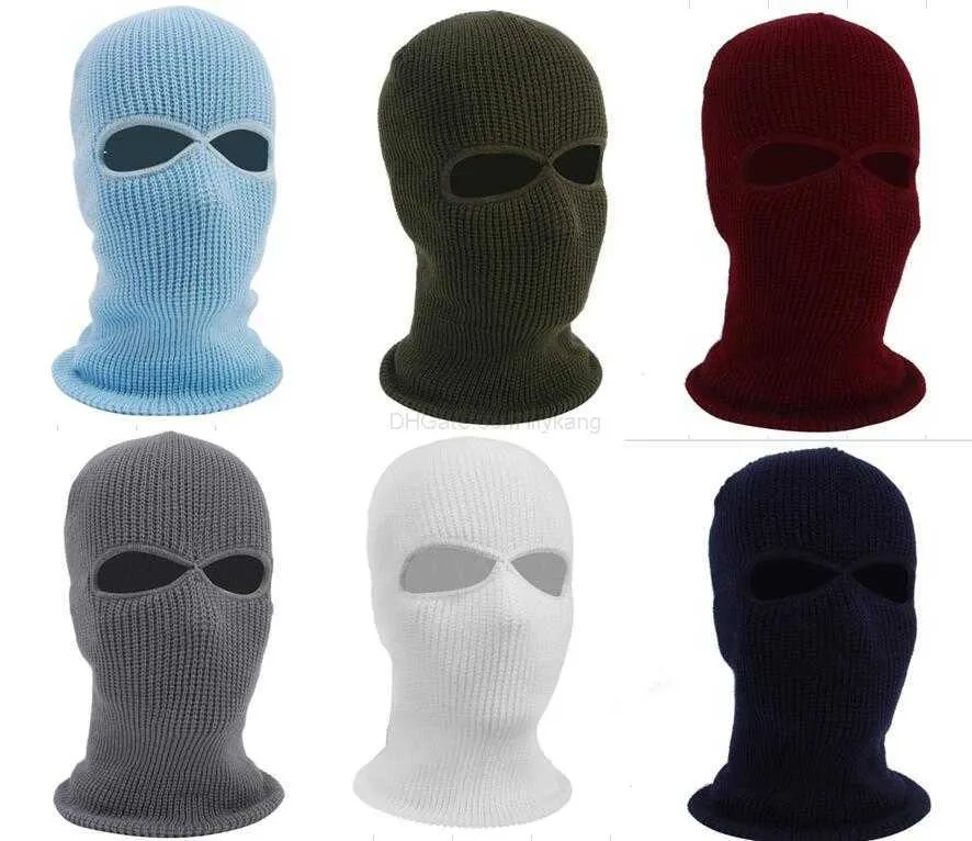 2 Löcher warme Strickmasken Taktische warme Schalmützen Winterwärmer Skimaske Kappe Vollgesichts-Halsabdeckung gestrickte Kapuzen Totenkopf-Beanie-Mütze