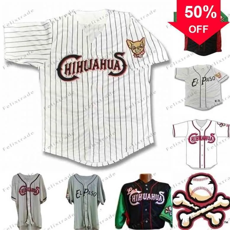 Xflsp GlnC202 Hommes El Paso Chihuahuas Jersey Home Road Baseball Maillots Personnalisé 100% Broderie Blanc Gris Chemises Tous Cousus Numéro De Nom