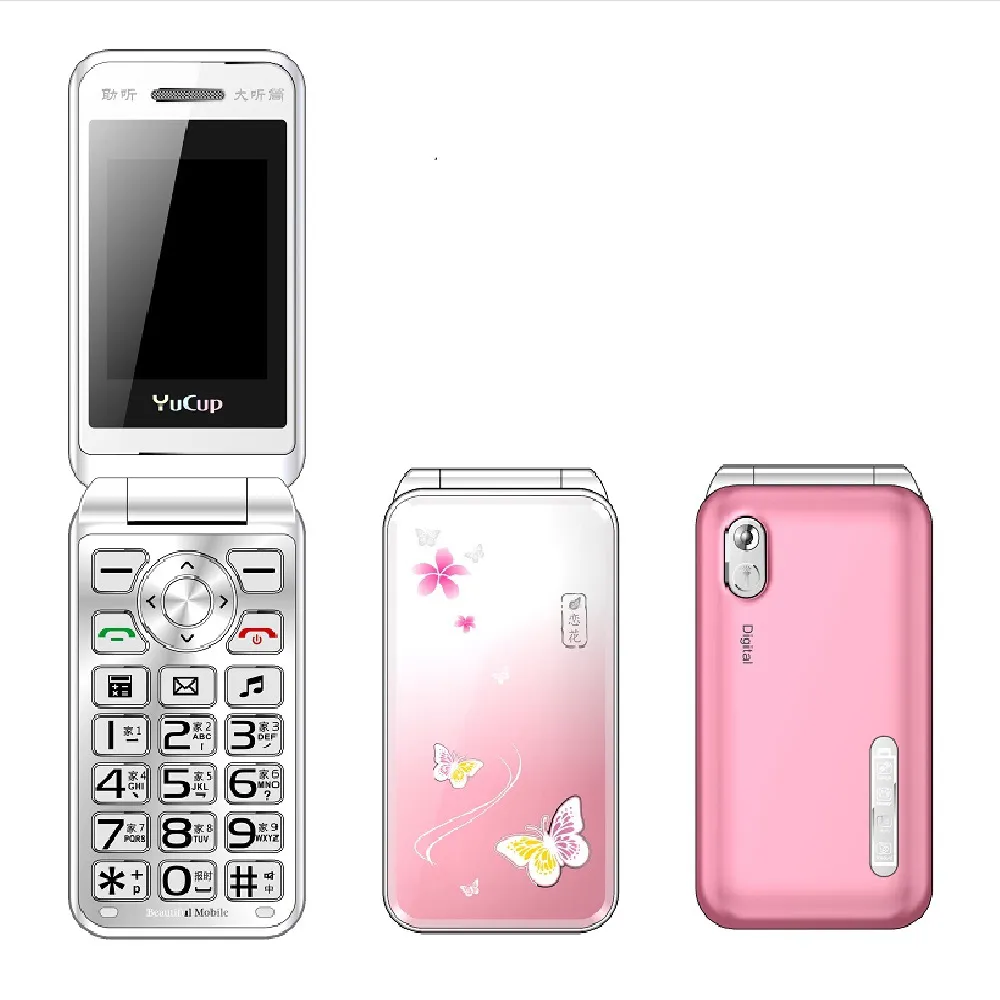 Débloqué Flip Lady's Beautiful Slim Mobile Phone avec lampe de poche Pas de caméra Cute Student Girls Light Simplement travailler Dual Sim Card Cellphone