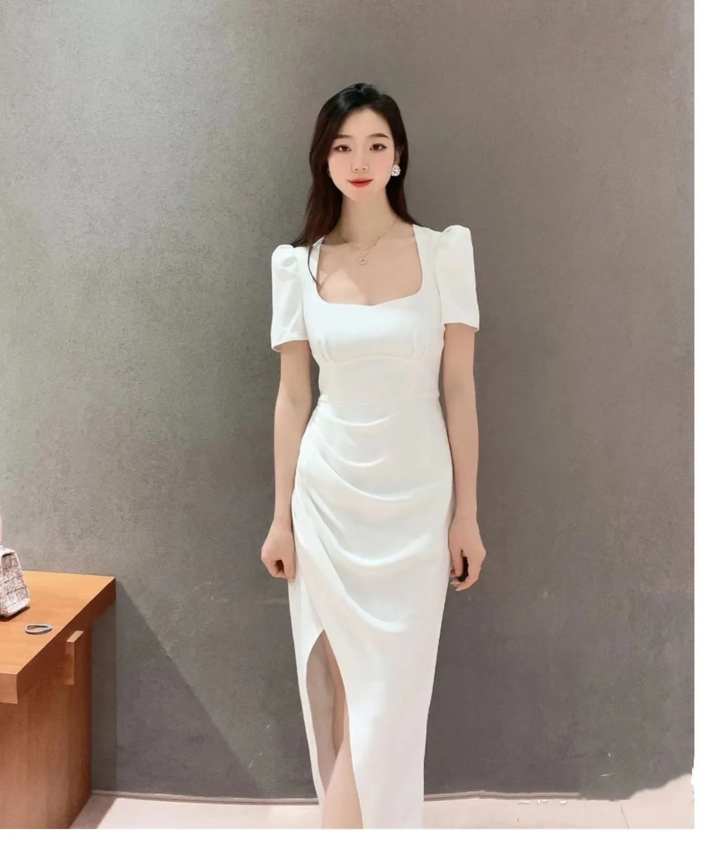 S-Elf-Portrait Polyester Crepe Midi Dress - Short Sleeve, Slim Fit Smart Cocktail Dress for Women S-Elf-Portrait Polyester Crepe Midi Dress - Short Sleeve, Slim Fit Smart Cocktail Dress for Women