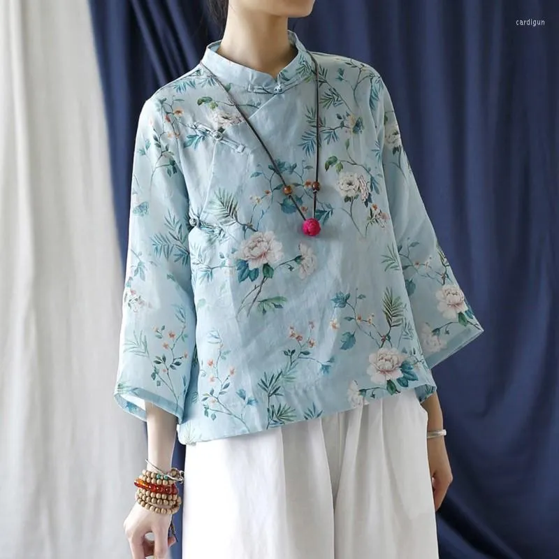 Women's Blouses Johnature Original Chinese Style Linen T-Shirt 2023 Spring And Summer Woman Vintage Loose Long Sleeve Print