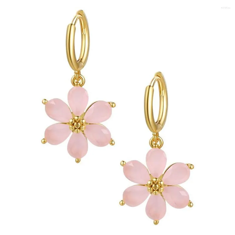 Hoopörhängen Söt zirkonkristallblomma för kvinnor flickor Rhinestone Floral Korean Style Ear Ring smycken Fashion