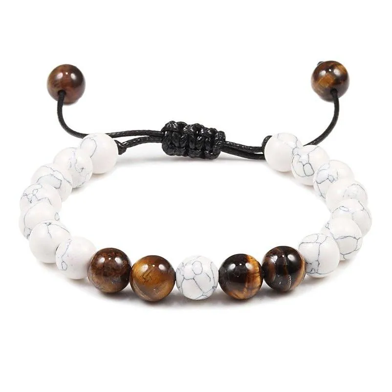 Perlen Tigerauge Perlen Armbänder Männer Lava Rock Stein Ätherisches Öl Diffusor Armband Geflochtenes Seil Buddha Armreif Einstellbar Drop Deli Dhqdc