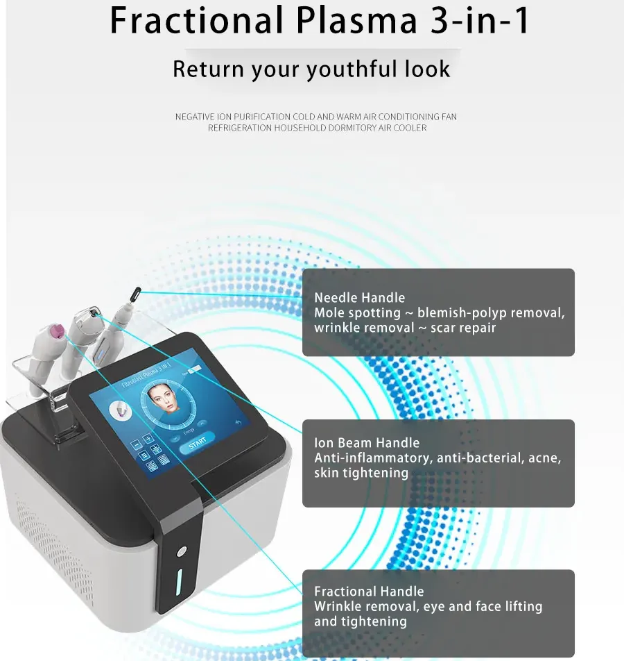 Multifonctionnel 3 en 1 Mark Scar Removal Fractional Plasma Pen Mode Spot Fractional Plasma Skin Inflammation Treatment équipement de salon de beauté