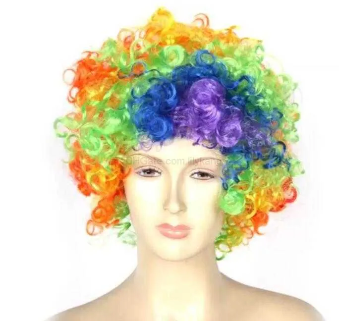 Hot Cheerleading Cheer Wig High Quality 120g Halloween Disco Curly Rainbow Afro Wigs Clown Child Adult Costume Football Fan Wig Hair For Fun 15 Colors Alkingline