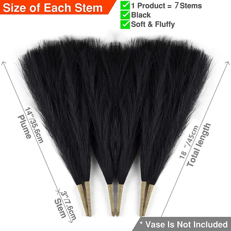 Pampas Grass Decor 18 Tall, Black Pompas Floral Fake Pampas Grass