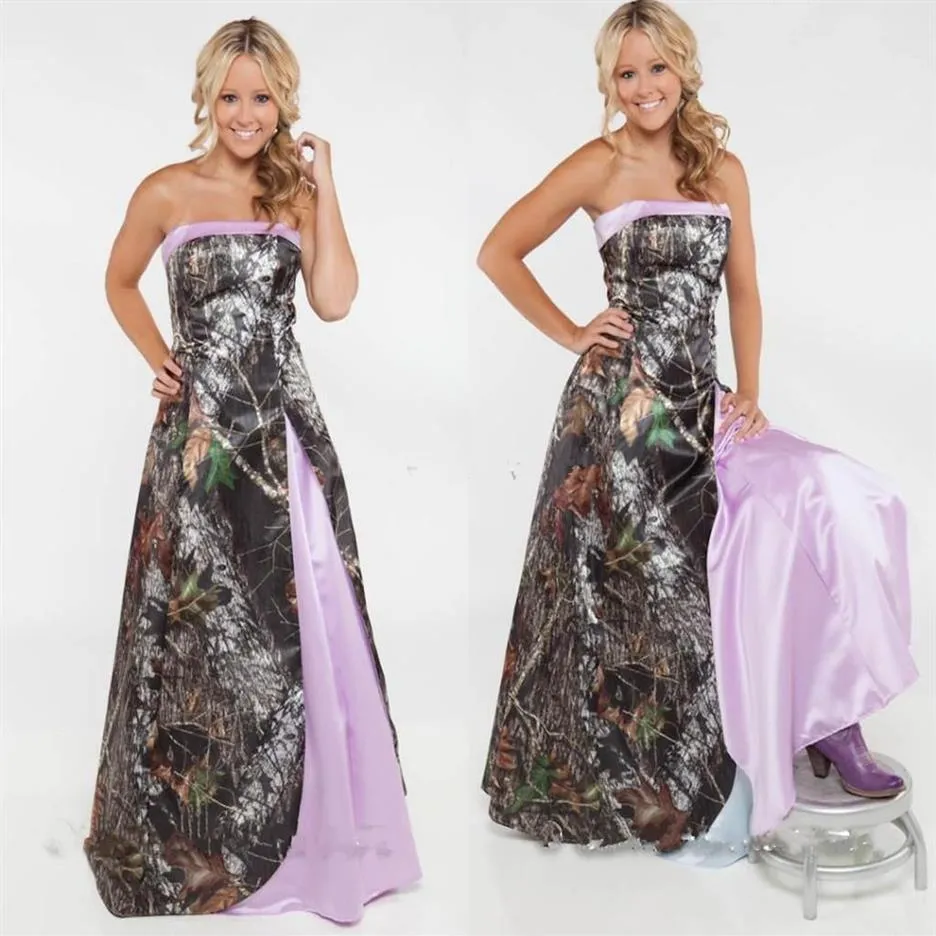 Vintage strapless camo trouwjurken plus size licht paars roze backless bruids feestjurken voor tuin land vestidos3071