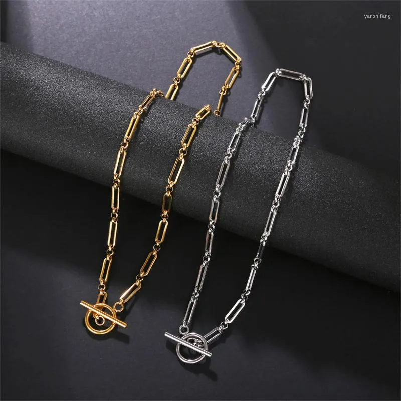 Chains Fashion Jewelry Women's Holiday Gift High Quality OT Buckle 18k Gold Plated Manual Paper Clip Chain Stainless Steel Necklace