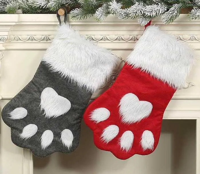 Noel Partisi Köpek Kedi Pençe Stoklama Asılı Dekorasyon Polar Çorap Ağaç Süsleme Dekoru Çorap Peluş Peluş Socks Kdis Hediye Şeker Çantası