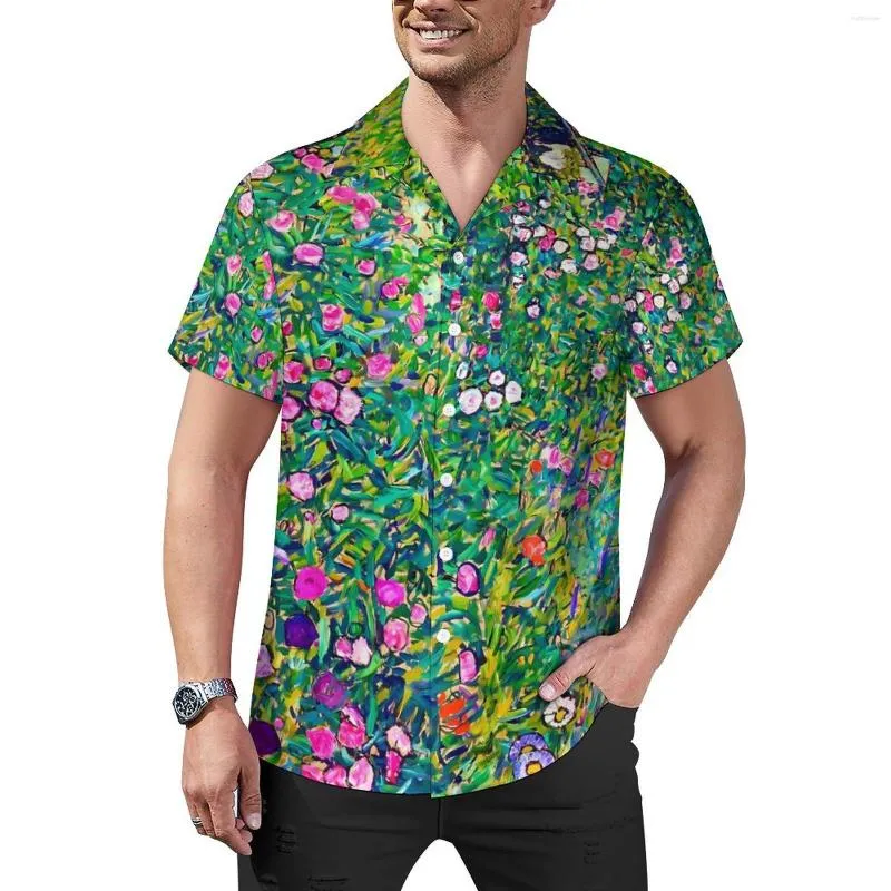 Chemises décontractées pour hommes forêt jardin plage chemise Gustav Klimt hawaïen mâle Y2K Blouses à manches courtes haut personnalisé grande taille 4XL