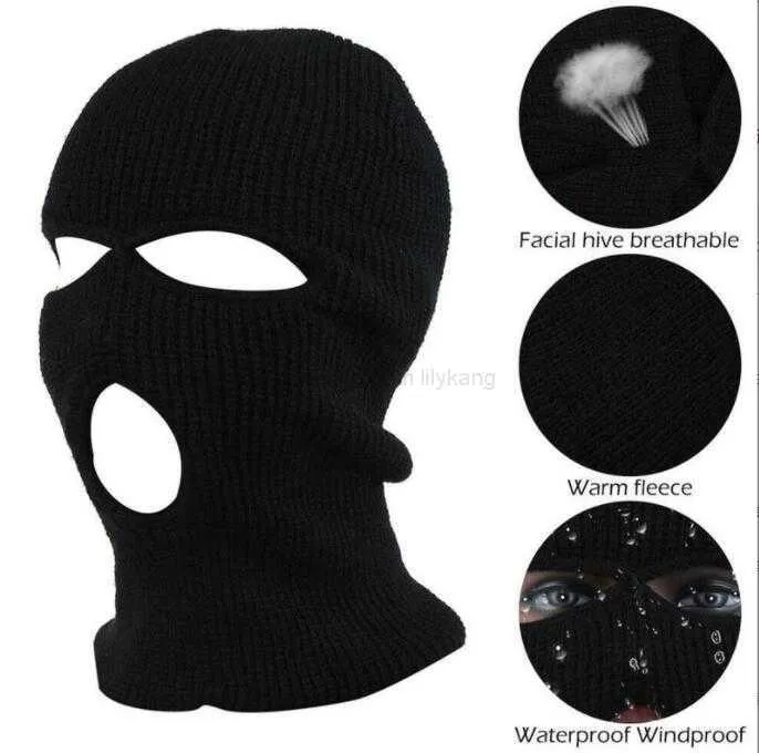 3 Hole Face Mask Beanie Winter Warm Ski Snowboard Hat hood Knitted Balaclava hoods Full Face Cover Masked caps for hunting cycling skiing equipment Alkingline