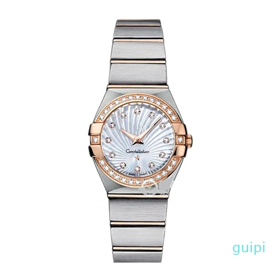 Relógios femininos de alta qualidade 28 mm elegantes em aço inoxidável ouro rosa relógios de alta qualidade moda feminina com strass quartzo relógios de pulso 267S