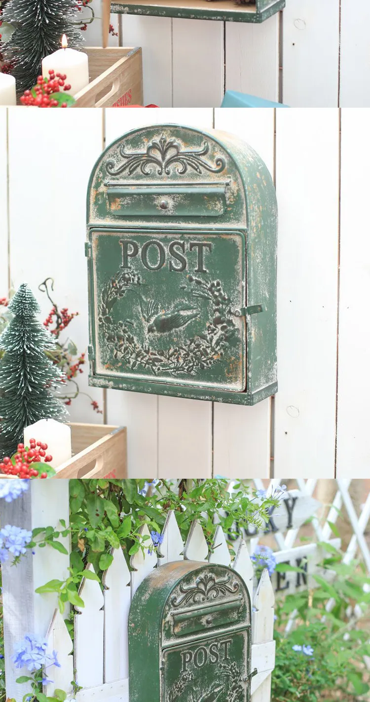 Vintage Farmhouse Mailbox - Decorative Metal Post Box for Garden, Wall ...