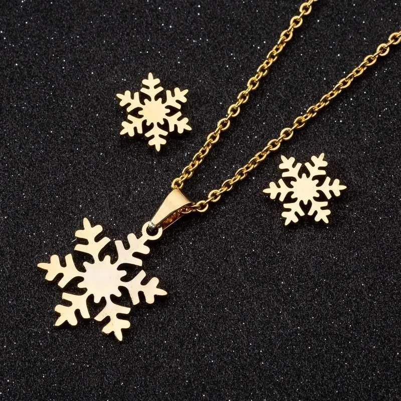 Design-Anhänger-Halskette, Schneeflocken-Halskette, Ohrstecker, dreiteiliges Set für Mädchen, schlichtes und kleines Weihnachtsgeschenk, schlicht