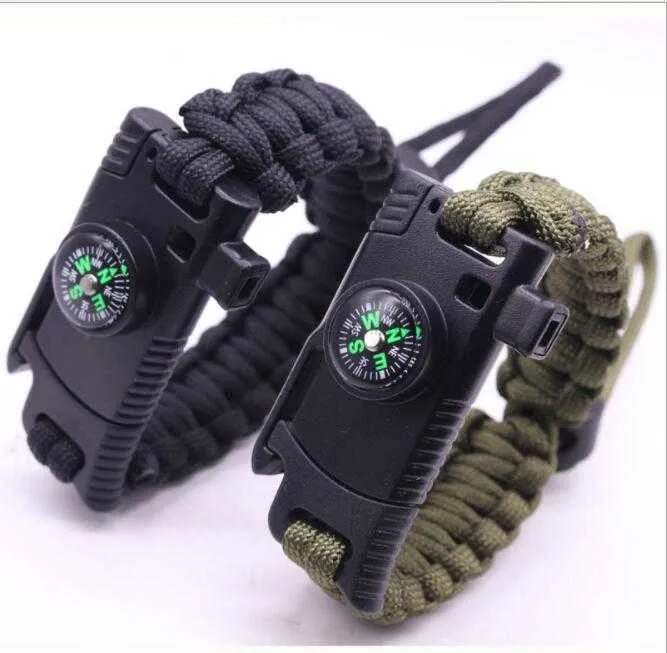 Paracord Survival Bracelet Adjustable parachute cord self rescue bracelets 5 in 1 outdoor sports camping wrist bracelets compass whistle