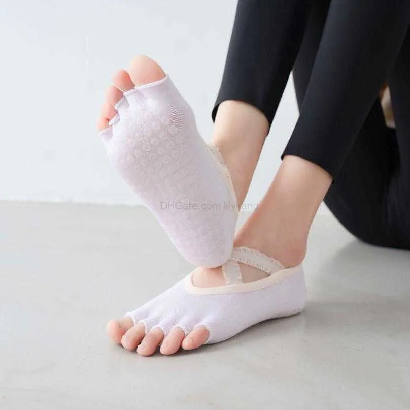 Summer Yoga Socks Breathable Cycling Sports Sock Anti Slip Silicone dots Women Girls Non Slip Toeless Half peek Toe Sox slipper for Ballet Dance Gym Fitness