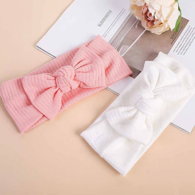 2PCS Hair Accessories Baby Bow Headband Girl Cotton Turban Newborn Knit Hairband Elastic Headwrap Kids Princess Headbands