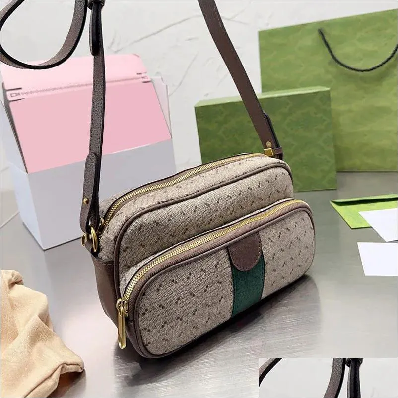 2023 Femmes Bandoulière Messenger Sacs Bourse De Luxe En Cuir Véritable Toile Shoder Sac Designer Sac À Main Portefeuille Rouge Vert Ruban Zipper H Dhqx0