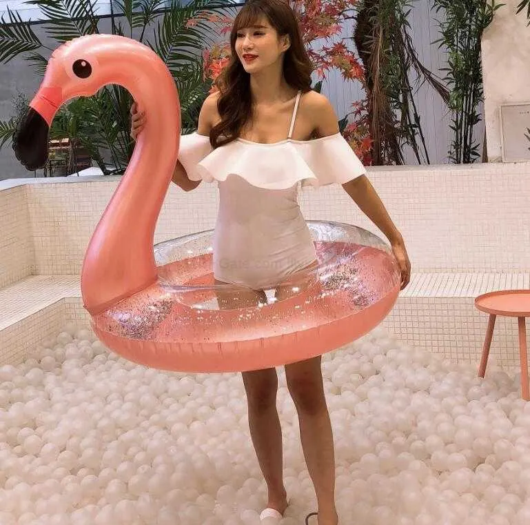 2019 yeni tasarım gül altın flamingo yüzme koltuk yüzüğü çocuklar için yetişkin su havuzu şamandıra yüzme oyuncak büyük pvc hayvan tek boynuzlu at floting oyuncaklar