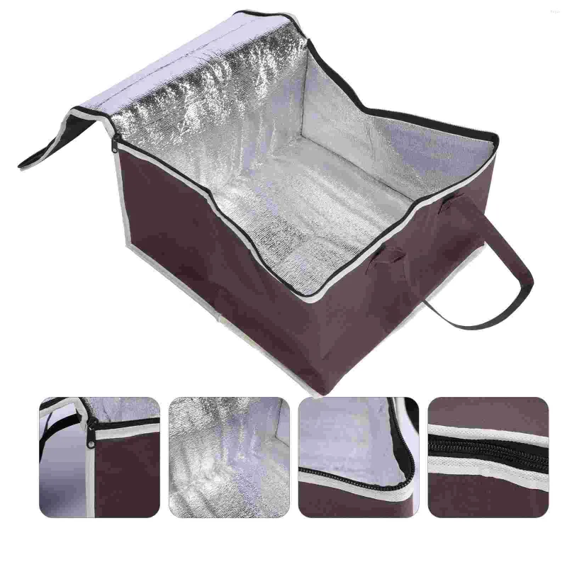 Förvaringspåsar uppvärmning Lunchbox Cake Packing Bag Portable Bento Pouch Seafood Preservation Takeaway 44x44CM Coffee Non-Woven Tyg