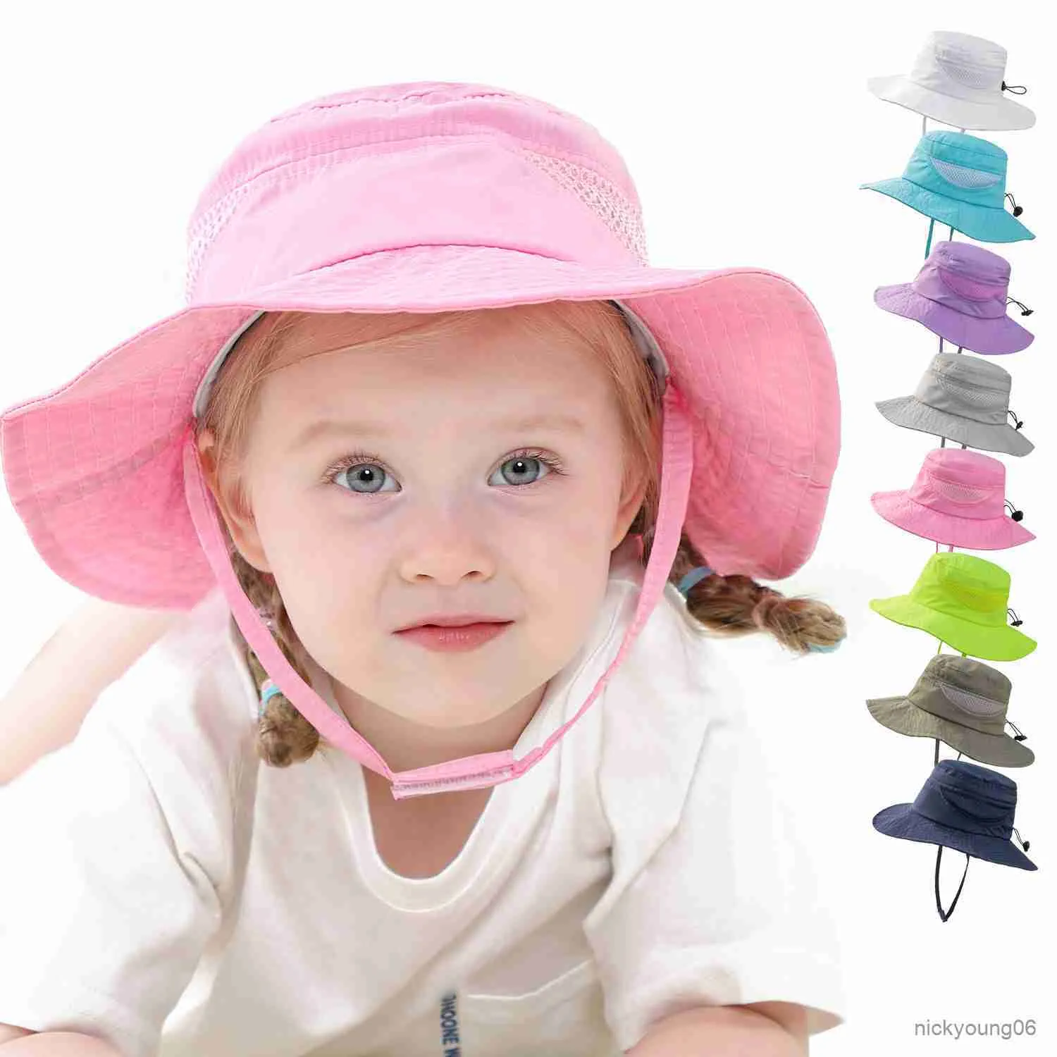 Haaraccessoires Kinderen Mesh Emmer Hoeden Nieuwe Zomer Effen Kleur Zonnehoed Voor Baby Jongens Meisjes Katoen Zonnescherm Outdoor Strand vissen Caps