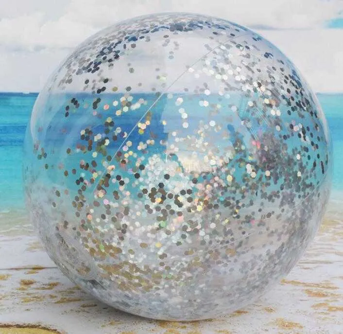 Ny Paillette Uppblåsbar strandboll Fashion Design Swim Pool Beach Toy Sequin Balls Outdoor Sports Kids Toy Gift Home Decoration