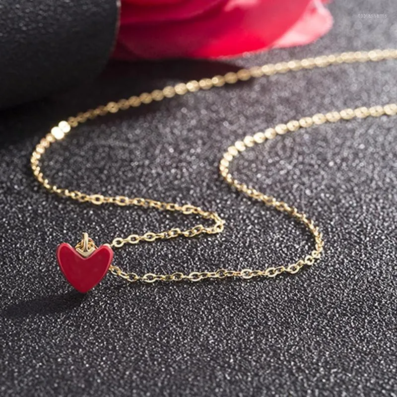 Chains 925 Sterling Silver Red Heart Simple Pendant Plated 18K Gold Chain Female Light Luxury Fine Necklaces