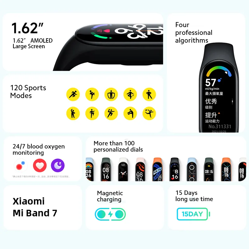 Xiaomi Mi Band 7 M6 Smart Bracelet Watch 8 AMOLED Screen Blood