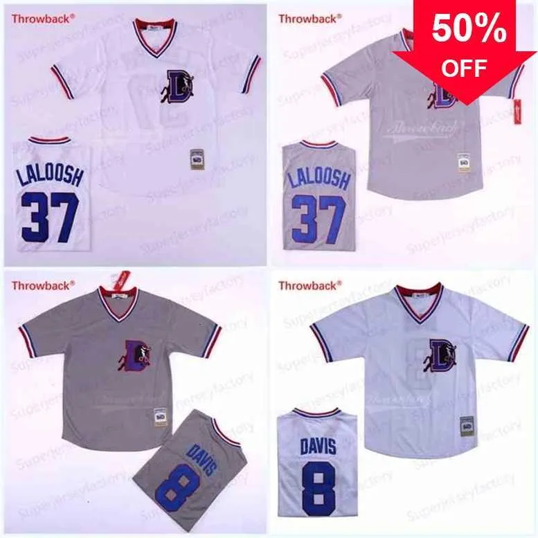 Xflsp GlaA3740 Bull Durham 8 Crash Davis 37 Nuke LaLoosh Baseball Jersey Cousu blanc gris