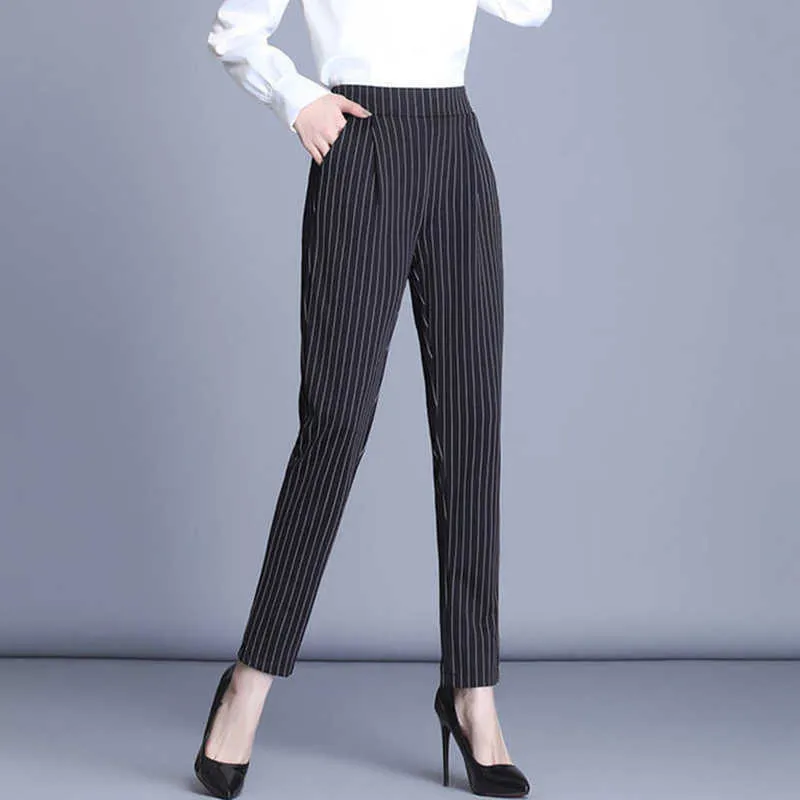 Spodnie damskie Capris Lucy Ever Black Striped Pencil Pants Korean Fashion Elastyczny biuro biura dla kobiet w 2022 roku Summer Harem Spodni P230602