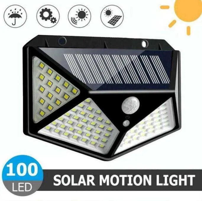 100 LED Güneş Duvar Işık Fener Güncellemesi Pir Hareket Sensörü Işıkları Su Geçirmez Güneş Sokağı Işık Güvenlik Lambası Açık Bahçe Merdivenleri Garaj Alkingline