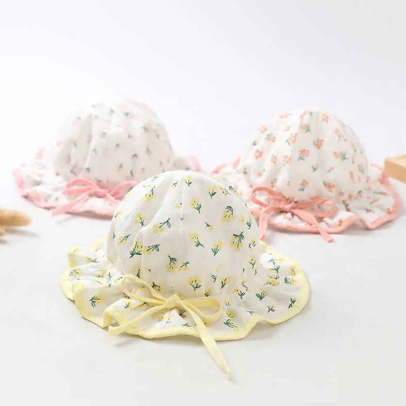 2 pezzi accessori per capelli nuovo cappello per neonato stampa floreale estiva per ragazze secchiello per esterno berretto da pescatore per neonato in cotone con bowknot