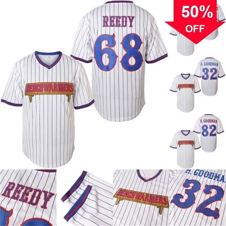 Xflsp GlaMit Benchwarmers Maglia da baseball gessata 68 Clark Reedy 32 Howie Goodman 82 Richie Goodman 44 Gus Matthews Maglia da baseball cucita S-XXXL