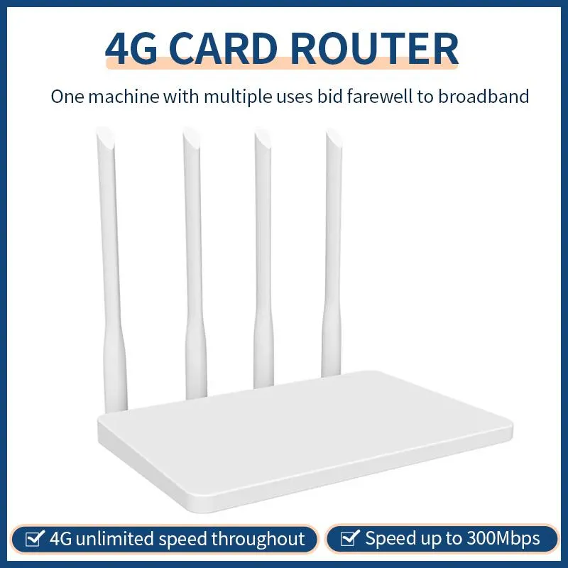 Routers Wiflyer 4G LTE WiFi Router Cat4 300Mbps 1200m Carte SIM déverrouillée sans fil avec 4 antennes externes Wan Lan RJ45 pour la maison UE