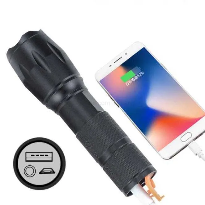 Lanterna t6 recarregável usb construída em 18650 bateria lanternas táticas tochas à prova dwaterproof água acampamento ao ar livre caminhadas caça luzes da lâmpada