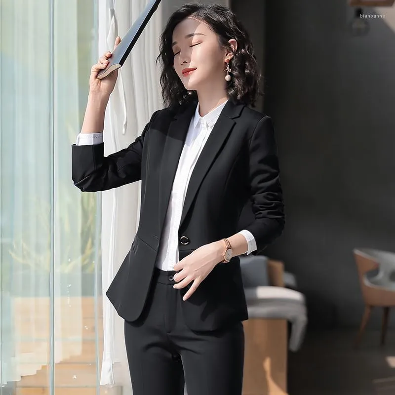 Kvinnors tvåbitar byxor formella damer byxdräkter för kvinnor arbetar svart blazer och jacka sätter affärskläder kontor enhetliga stilar