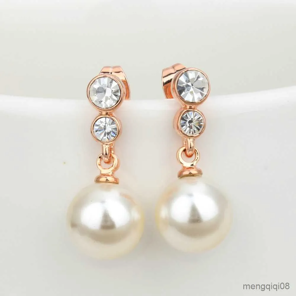 Charm Pearl Drop Earrings for Women Rose Gold Color Wedding Bride Female Earings Fashion Jewelry 2023 R230603
