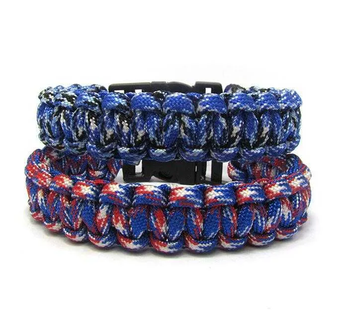 Auto-sauvetage Paracord Parachute Cord Bracelets Bracelet de survie Camping en plein air Kit de sport de voyage tissé bracelet de corde d'urgence en gros