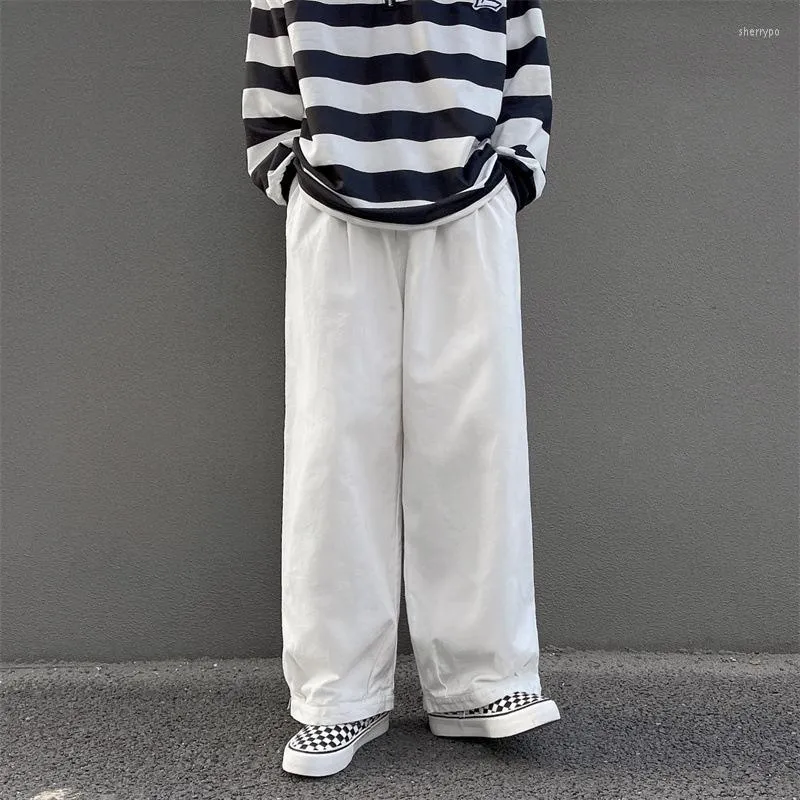 Männer Hosen Streetwear Weiß Baggy Männer der Japanischen Mode Lose Breite bein Einfarbig Hip Hop Harajuku Gerade-bein Hose