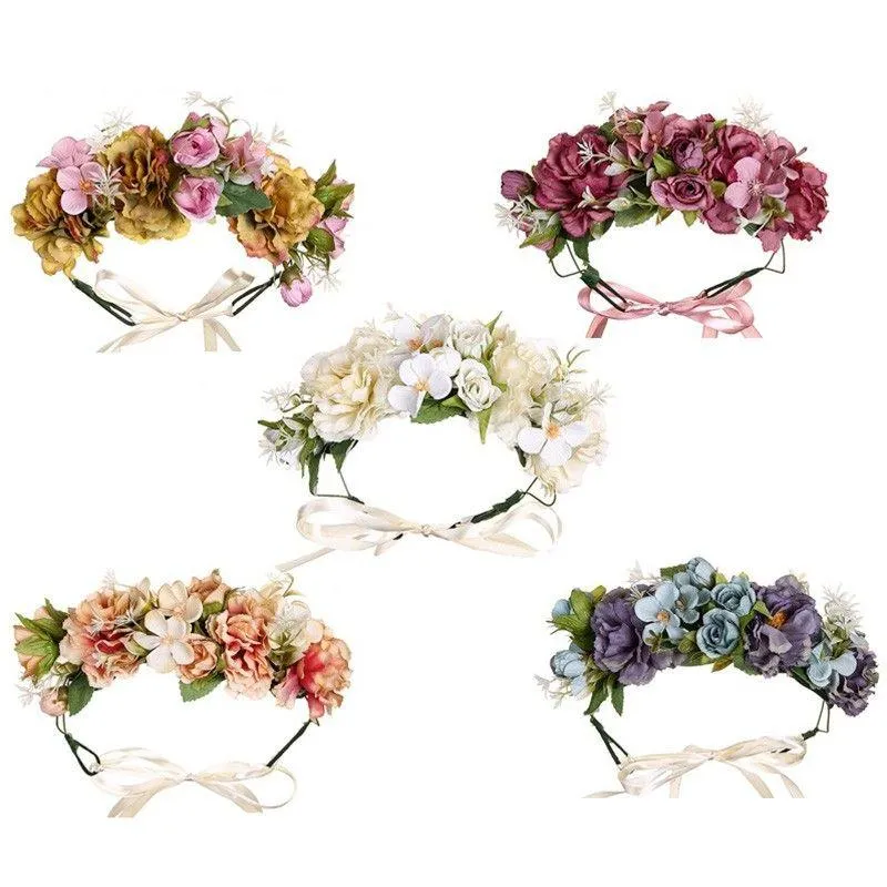 Hoofdbanden Bloem Hoofdband Roos Handgemaakte Bloemen Bloemen Guirlande Haarband Decoratie Verstelbare Vrouwen Meisjes Hoofdtooi Voor Feest Drop Dh5Ao