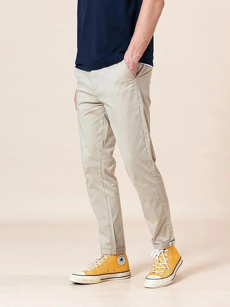 Byxor Simwoo 2023 Spring New Slim Fit avsmalnande byxor Mänenzym tvättade klassiska chinos BASIC PLUS STORLEK TRUITERS SJ150482