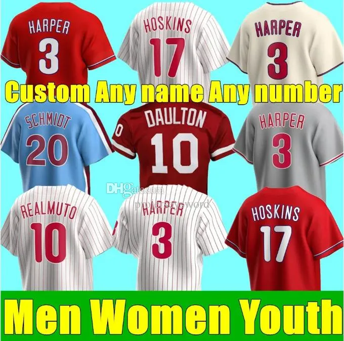 Maglia personalizzata S-4xl Trea Turner Bryce Harper Michael Lorenzen Bryson Stott Kyle Schwarber Nick Castellanos J.t. Realmuto Zack Wheeler