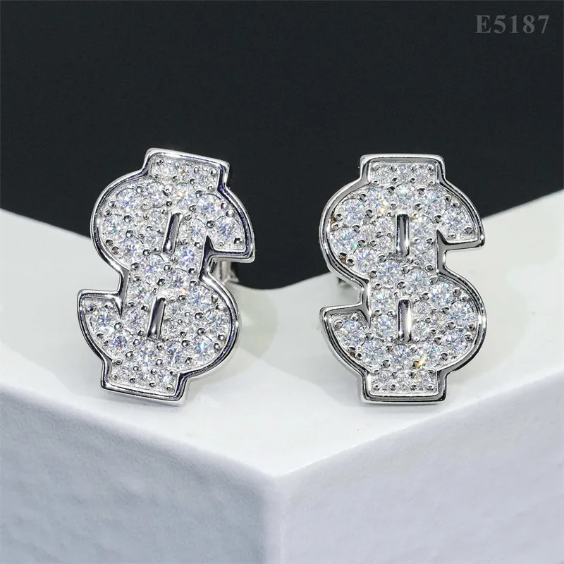 Brincos masculinos femininos moda bling moissanite dólares brincos studs 925 brincos de prata esterlina jóias belo presente