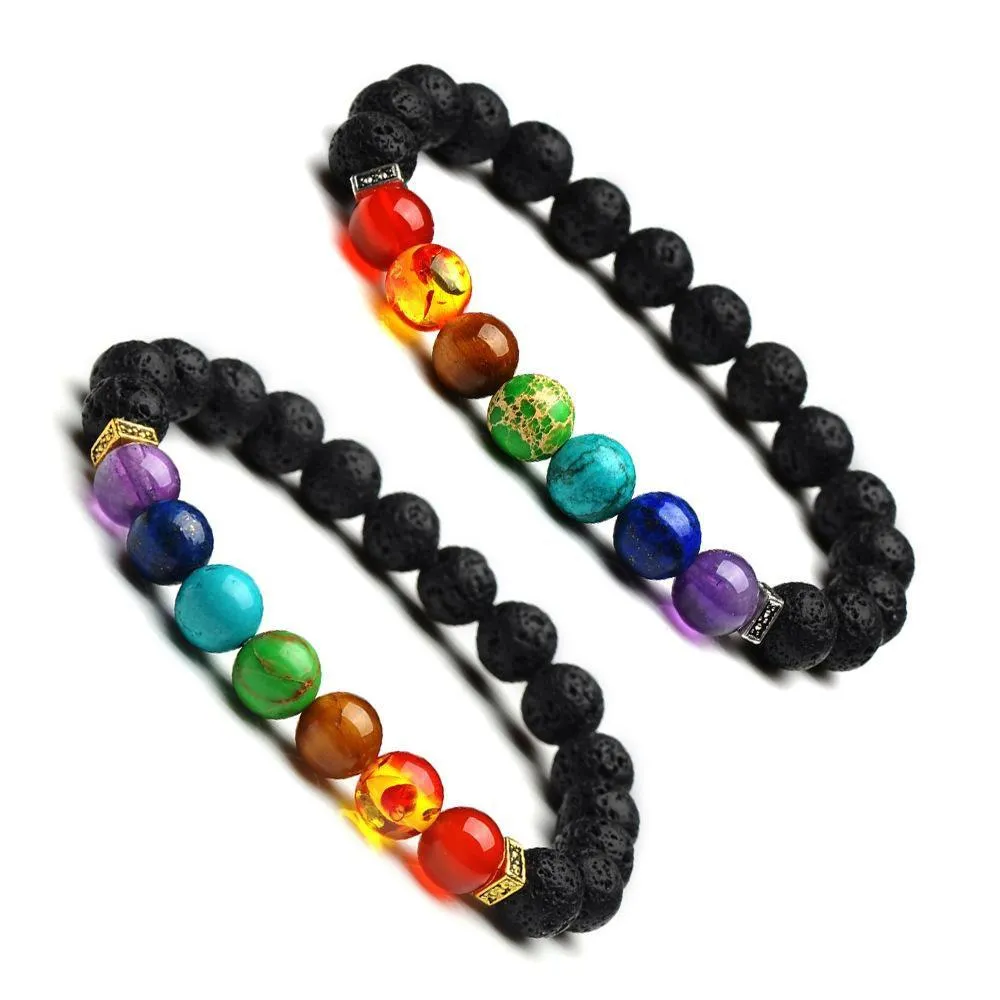 Beaded The Seven Chakra Bracelets Bracelet For Men Womens Natural Emperor Stone Square Charm Fashion Jewelry 8Mm Beads Drop Delivery Dhrb1