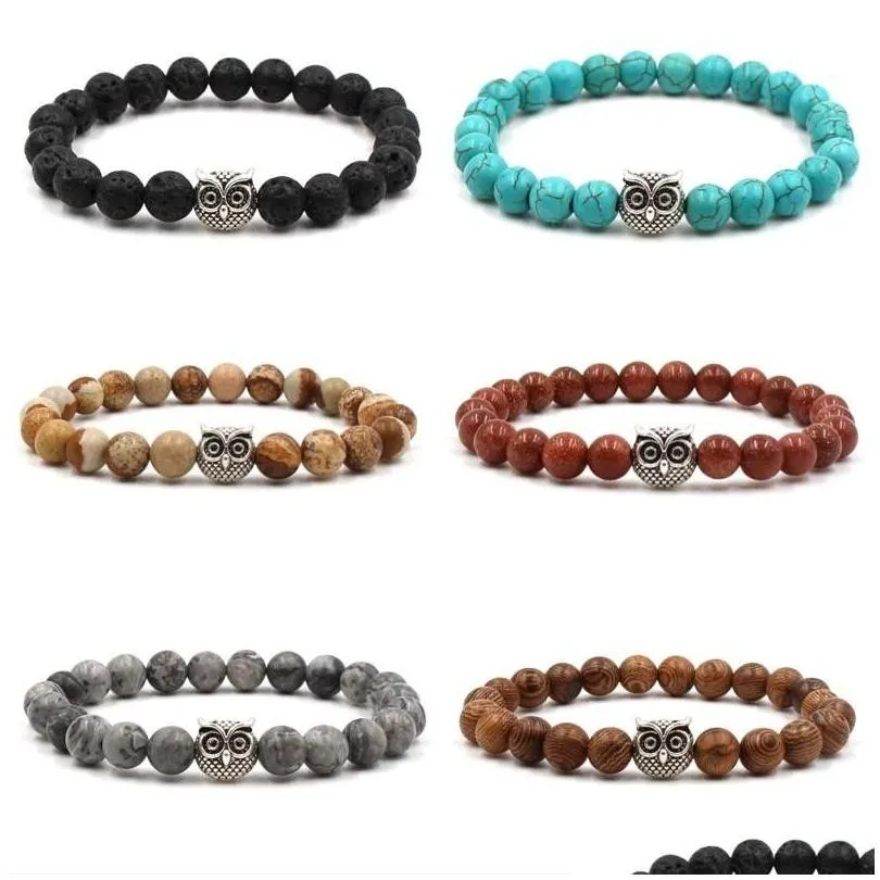 Perline Fashion Sier Gufo Bracciale Per Uomo Donna 8Mm Yoga Perline Braccialetti Fatti A Mano Pietra Naturale Braccialetto Gioielli Drop Delivery Dhw3V