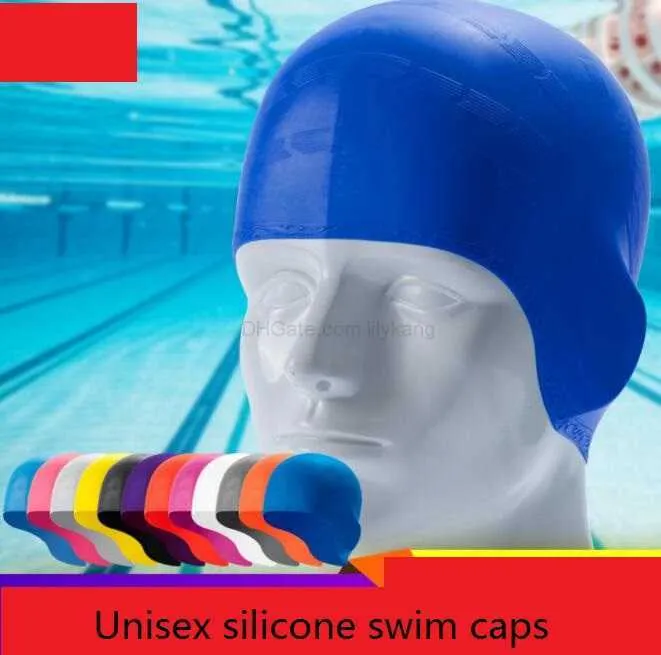 Latex swim cap waterproof Silicone Long Hair Ear Protective Durable Silicone Swimming Hat High elastic Rubber Diving Bath caps Wholesale